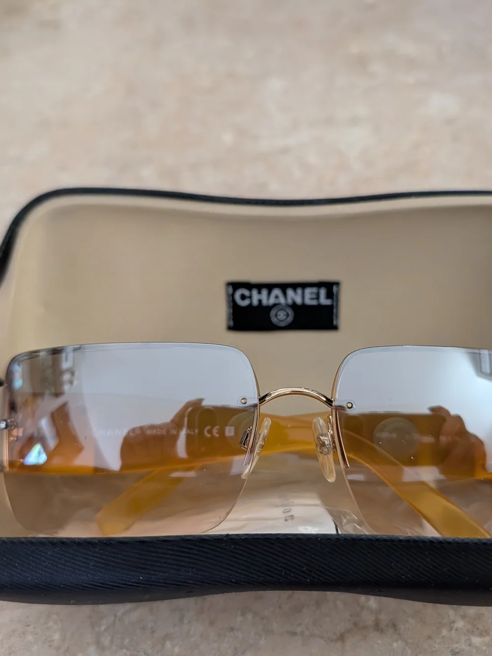 CHANEL RARE Vintage Crystal Diamanté CC Sunglasses / Orange 4095-B Made in Italy